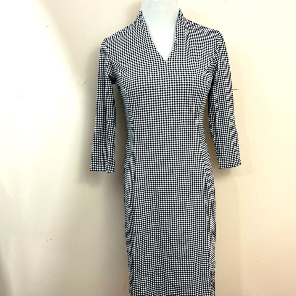 J McLaughlin Gingham Plaid Dress Catalina Cloth 3/4 Sleeve Black/White XS/S